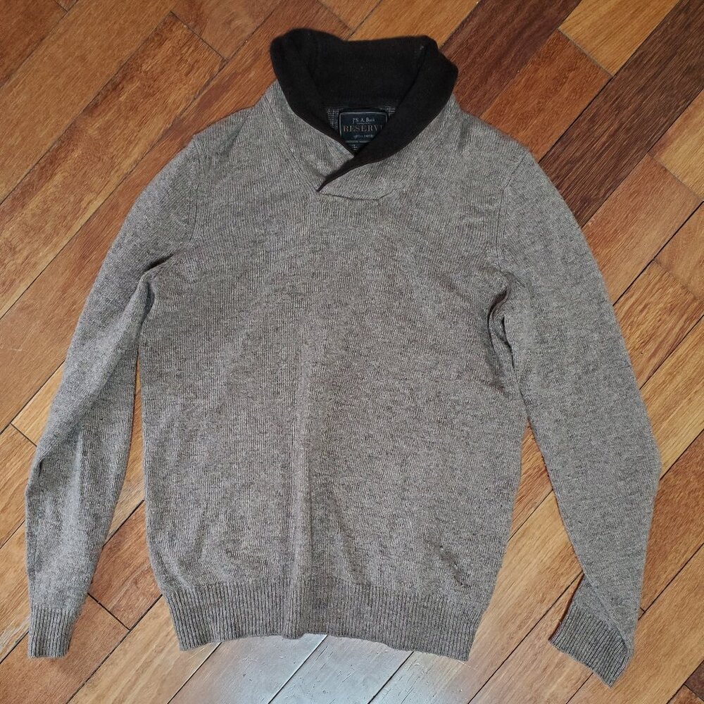 Jos. A. Bank Reserve Lambswool Shawl Collar Sweater - Medium, Tan/Brown
